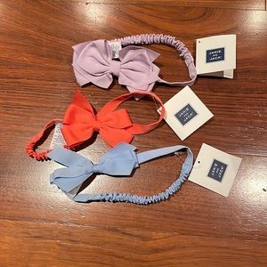 NWT Bundle of 3 Janie and Jack Bow Baby Headbands Coral, Blue, and Purple